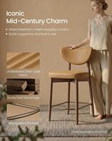 VASAGLE Chaise de bar de luxe moderne en bois, lot de 2 tabourets de bar avec revêtement en cuir synthétique marron caramel, pieds coniques