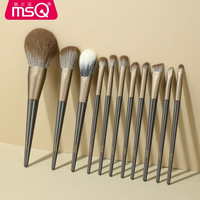 Ensemble de 11 pinceaux de maquillage vegan, poils synthétiques, sac en cuir PU professionnel pour le visage, anticernes, eye-liner, pinceaux éventail, plats et angulaires