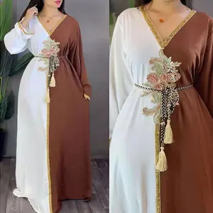 Dubai Moslim Casual Losse Borduurwerk Plus Size Gewaad Daffah Abaya Thobes Ramadan Chiffon Elegante Jurk Vrouwen Islamitische Kleding
