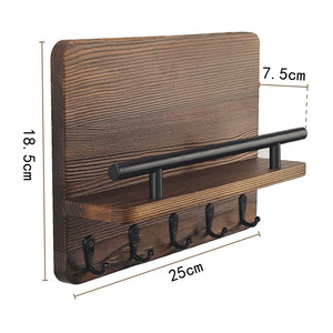 Perchero de pared de madera rústica con 4 ganchos y estante, organizador para entrada de 25x18.5x7.5cm - Product Image 1