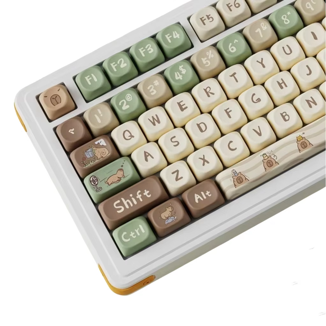Living Well Keycap OQO Personalised Anime Round Shape PBT Heat-Sublimation DIY Cute Light Yellow Mechanical Keycaps
