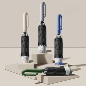 <span class=keywords><strong>Parapluie</strong></span> de voyage réversible automatique à 10 baleines avec bande réfléchissante personnalisée, poignée mousqueton, compact, anti-UV - Product Image 1