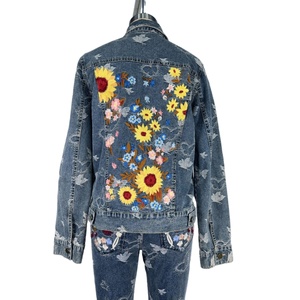 2024 Autumn New Denim Jacket <b>Top</b> Regular Design With Floral Embroideries and butterfly Pattern Printed Casual <b>Coat</b> for Women - Product Image 4