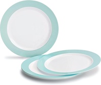 Lot de 50 assiettes jetables en plastique blanc/turquoise de qualité supérieure pour 25 invités, comprenant des assiettes à dîner de 10,5 po et des assiettes à salade/dessert de 7,5 po