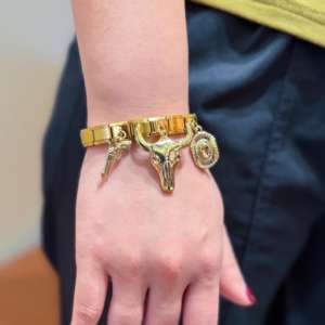 Bracelet à maillons en acier inoxydable plaqué or 18 carats avec breloques tête de taureau italienne, chapeau de cowboy et botte, pour femme - Product Image 3