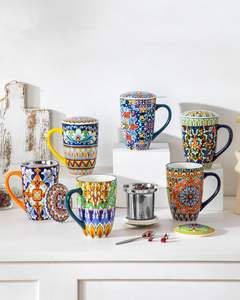 Tasse à thé en céramique bohème avec infuseur et couvercle, 18 onces, idéale pour le thé et le café - Product Image 5