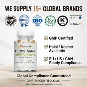 Gummies à la Crinière de Lion et Ashwagandha Sans Sucre Marque Blanche Certifiées GMP pour le Calme du Stress et la Performance Cognitive, Vente en Gros OEM - Product Image 6