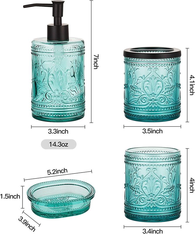 Glass Bathroom Accessories Set with Decorative