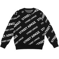 Pull en tricot respirant à motif de lettres all-over personnalisées, pull en jacquard à col rond, pull tricoté quotidien décontracté pour hommes
