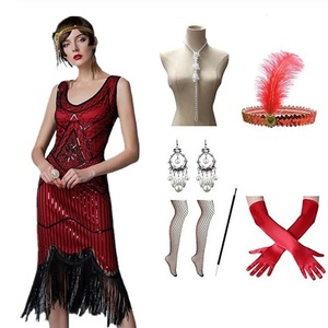 1920s Retro Beaded Sequin Tassel Dress Strapless Vintage Evening Dress For <b>Dinner</b> Party - Product Image 5