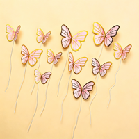 Décoration de gâteau d'anniversaire, insert de pâtisserie, papillon coloré en feuille d'or, drapeau ondulé, modèle DIY populaire sur internet pour table de desserts