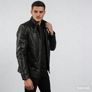 Veste en <span class=keywords><strong>cuir</strong></span> pour <span class=keywords><strong>homme</strong></span> à col zippé, multi-poches, avec logo brodé personnalisé, style moto, décontractée, tendance, pour le travail, OEM - Product Image 5