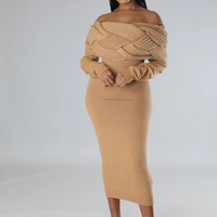 Robe en tricot élégante pour femmes de haute qualité, épaules tombantes, vêtements pour femmes, robes grandes tailles