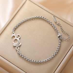 Simbolo OM bracciali fiori di loto per le donne degli uomini in acciaio inox buddhismo Hindu Yoga <span class=keywords><strong>Aum</strong></span> scatola bracciale a catena gioielli regali - Product Image 2