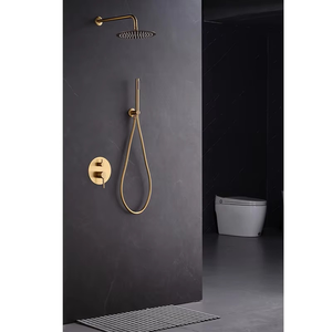 <span class=keywords><strong>Set</strong></span> <span class=keywords><strong>Doccia</strong></span> a Cascata a Parete in Ottone Spazzolato Oro con Doccetta, Kit Bagno Moderno - Product Image 4
