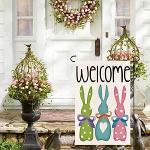 RABUSOFA 12x18 pouces Double face lapin de Pâques drapeau de jardin mignon lapin coloré arc extérieur printemps cour décorations 10-a12 - Product Image 4