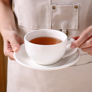 Juego de Taza y Platillo de Cerámica Blanca Pura, Diseño Minimalista, Asa Redonda, Porcelana, para Oficina, Hotel, Regalo - Product Image 2