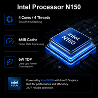 Komputer Mini NUC Intel N150 Tanpa Kipas, Dilengkapi RS232 2 Ethernet N95 N100 N150 Mini Box PC untuk Thin Client Digital Signage Kiosk