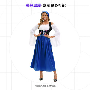 Medieval Farm Maid Costume Women Adult Oktoberfest Dress <b>Red</b> Green Blue Polyester Fiber - Product Image 4