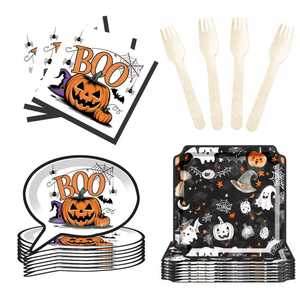 DAMAI Halloween Party Supplies Halloween Paper Plates Cups Napkins Party Disposable Tableware Set Birthday Favor for 8 Guests - Product Image 3