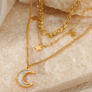 Europa e Stati Uniti moda <span class=keywords><strong>tre</strong></span> strati stella luna oro placcato 18K collana in acciaio inox femminile - Product Image 3
