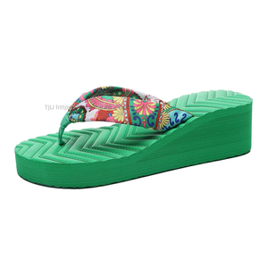 Summer New Women's <b>Thick</b> Bottom Slippers Bohemian Silk <b>Ribbon</b> Ethnic Fashion Outwear Beach Slippers - Product Image 2