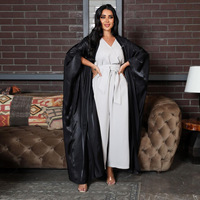 Abaya noire simple à manches chauve-souris en tissu brillant pour femme musulmane, style ouvert, collection 2025 Dubaï