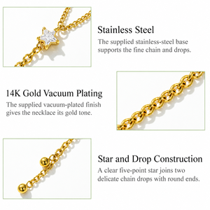 สร้อยคอรูปดาว สแตนเลสสตีล ชุบทอง 14K แบบสุญญากาศ ดาวใส สองสายโซ่ พู่ห้อย เครื่องประดับ สีทอง สีเงิน - Product Image 3