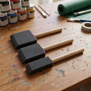 HC0209 <b>Foam</b> <b>Paint</b> <b>Brushes</b> | <b>Foam</b> <b>Paint</b> <b>Brushes</b> Set of 3 Green Square Head with Wooden Handle - Product Image 3