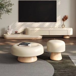 Meuble <span class=keywords><strong>TV</strong></span> <span class=keywords><strong>incurvé</strong></span> moderne, couleur crème, grand rangement, meubles de salon, élégant et durable - Product Image 4