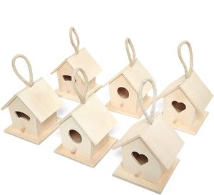 Jardin fait à la main décoratif nouveau extérieur bricolage boîte de nid d'oiseau bleu arbre suspendu cabanes d'oiseaux en bois inachevé en gros. - Product Image 2