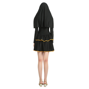 <span class=keywords><strong>Halloween</strong></span> soeur Cosplay fête Sexy nonne tenues noir nonne Costume adulte femmes jeu de rôle robe avec croix - Product Image 3