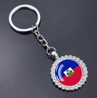 Porte-clés en verre entièrement orné de strass, motif drapeau du monde (Haïti), souvenir de voyage, ornement à suspendre pour sac
