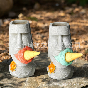 แจกันรูปปั้นชิหางโมอิพร้อมดีไซน์ไอศกรีม งานศิลปะประติมากรรมสำหรับตกแต่งโต๊ะทำงาน - Product Image 3