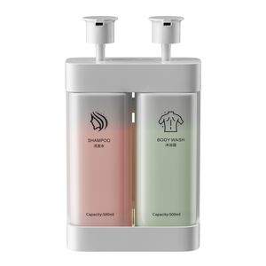 Dispensador de Jabón Líquido Doble de Pared, Blanco y Negro, 500 ml, con Soporte, Plástico ABS, Recargable, para Baño - Product Image 1