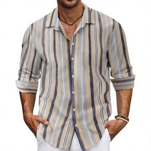 Men's Striped Cotton Casual <b>Shirt</b> Long Sleeve Single Breasted Turn-Down Collar Woven Spring Autumn - Product Image 1
