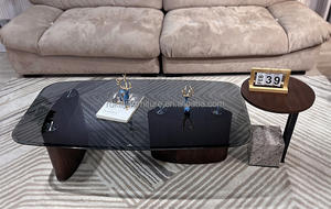 ชุดโต๊ะกาแฟกระจกเทมเปอร์สไตล์อิตาเลียนมินิมอลลิสต์ห้องนั่งเล่นทันสมัยโต๊ะกลางไม้วีเนียร์รมควันพร้อมโต๊ะข้าง - Product Image 5