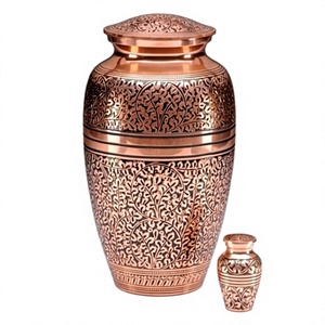 Urne funéraire en cuivre de style américain, 200 pouces cubes, taille adulte, avec gravure florale, designs personnalisables, écologique et durable - Product Image 1