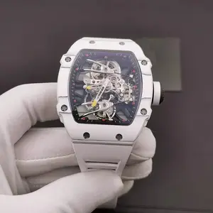 Richard style-Reloj de fibra de carbono superluminoso, reloj con esfera de esqueleto resistente al agua, movimiento automático, 100 metros