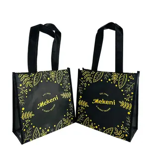 Small Cute Non Woven Bag Black Non-woven Bag With Gold Laminated Logo Printing