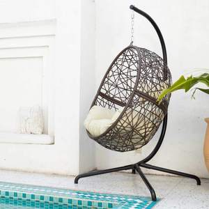 Foldable Wicker Rattan Hanging Egg Chair With Stand Swing Chair With Cushion <b>Pillow</b> for Indoor Outdoor - Product Image 6