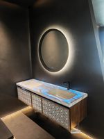 Meuble-lavabo de salle de bain contemporain élégant de style antique français avec miroir LED flottant et double vasque