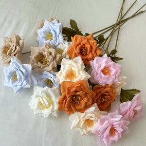 Roses artificielles, fleurs en soie faites à la main, réalistes, accessoires de photographie de mariage, décoration de la maison, bouquet de roses à 3 têtes - Product Image 3