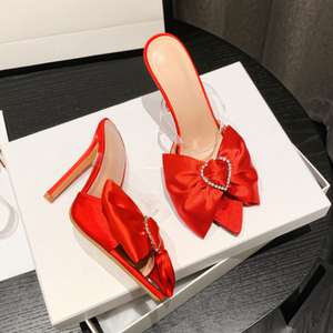 Escarpins à nœud en strass pour femme, talon haut, sandales sexy de créateur, mules pour femme - Product Image 4