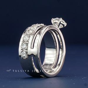 Bague en or blanc 14 carats avec diamant pour femme, luxe, pierre centrale jaune fantaisie, large alliance avec accents de diamants latéraux, bijoux de mariée - Product Image 6