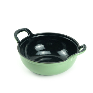 Poêle à Wok <span class=keywords><strong>traditionnelle</strong></span> chinoise <span class=keywords><strong>en</strong></span> <span class=keywords><strong>fonte</strong></span> 2 poignées poêle à frire profonde enduite d'émail pour cuisinières à gaz électriques couvercle <span class=keywords><strong>en</strong></span> bois fours hollandais - Product Image 6