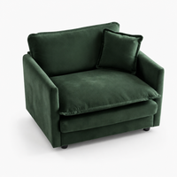 Fauteuil de lecture carré en chenille verte, une place, rembourré avec rembourrage en mousse, assise profonde, pour salon, avec coussin décoratif