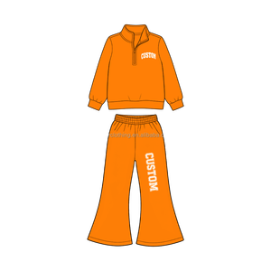 Ensemble de yoga pour enfants à col montant zippé, haut à manches longues et pantalon pattes d'éléphant assorti, motif imprimé personnalisé - Product Image 2