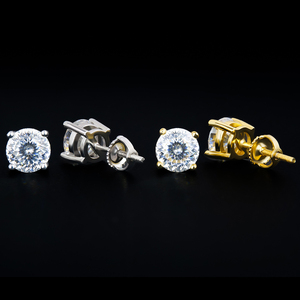 Boucles d'oreilles clous en moissanite taille portugaise, en argent sterling 925, avec fermoir à vis, pour femmes, vente en gros - Product Image 2