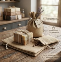 Pochette en toile de jute écologique de qualité supérieure avec cordon de serrage, logo personnalisé et sac cadeau imprimé en sérigraphie pour l'emballage de bijoux et de savons